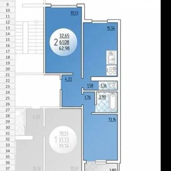 Продается 2-х комнатная квартира, 61 м²