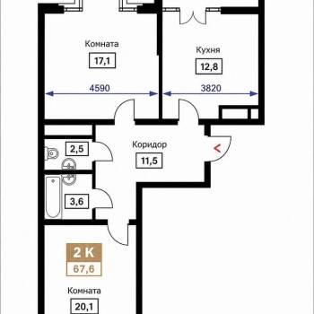 Продается 2-х комнатная квартира, 67,6 м²