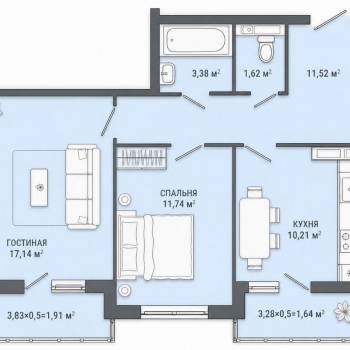 Продается 2-х комнатная квартира, 62,7 м²