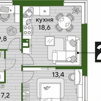 Продается 2-х комнатная квартира, 53 м²