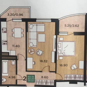 Сдается 2-х комнатная квартира, 64,4 м²