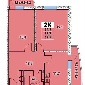 Сдается 2-х комнатная квартира, 63,7 м²