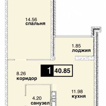 Продается 1-комнатная квартира, 40,9 м²