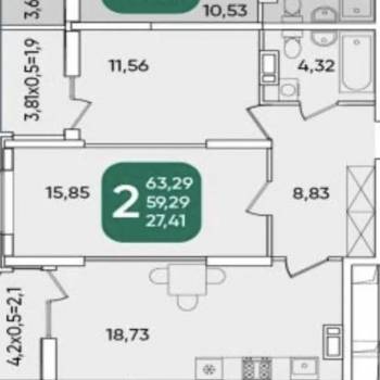 Продается 2-х комнатная квартира, 63,3 м²