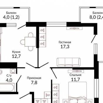 Сдается 2-х комнатная квартира, 54 м²