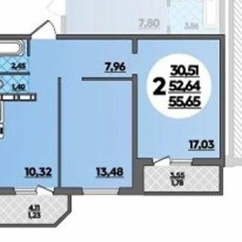 Сдается 2-х комнатная квартира, 52,6 м²