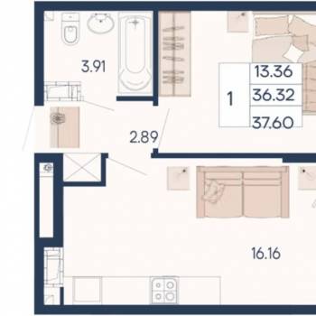 Продается 1-комнатная квартира, 37,6 м²
