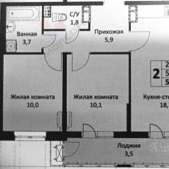 Продается 2-х комнатная квартира, 54,05 м²
