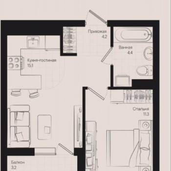 Продается 1-комнатная квартира, 36,3 м²