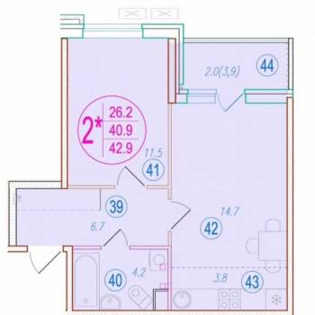 Продается 2-х комнатная квартира, 42,9 м²