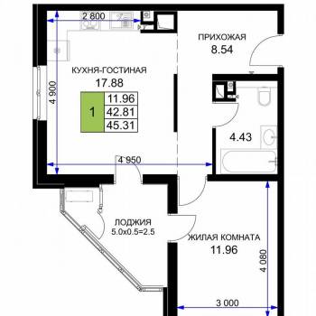 Продается 1-комнатная квартира, 46 м²