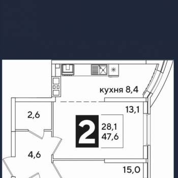 Сдается 2-х комнатная квартира, 47 м²