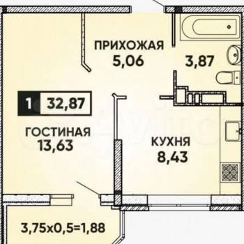 Продается 1-комнатная квартира, 33 м²