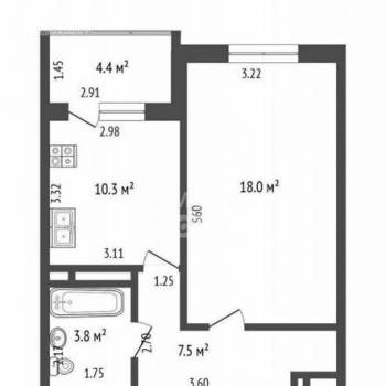 Продается 1-комнатная квартира, 39,3 м²
