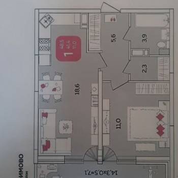 Сдается 1-комнатная квартира, 43,2 м²