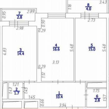 Продается 2-х комнатная квартира, 61,2 м²