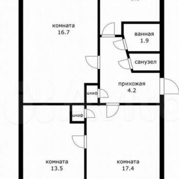 Продается 3-х комнатная квартира, 62 м²