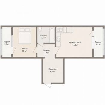 Продается 1-комнатная квартира, 43,2 м²