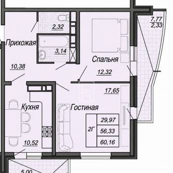 Продается 2-х комнатная квартира, 60,2 м²