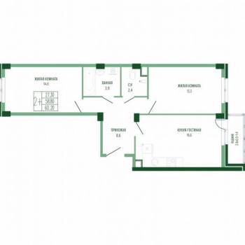 Продается 2-х комнатная квартира, 62 м²