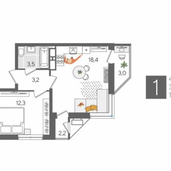Продается 1-комнатная квартира, 42,6 м²