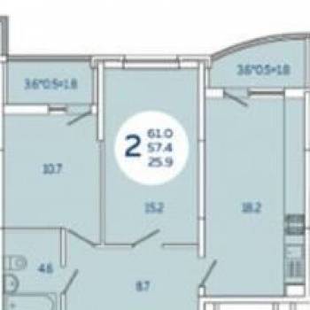 Продается 2-х комнатная квартира, 58,1 м²