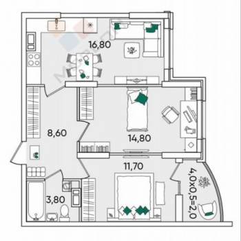 Сдается 2-х комнатная квартира, 61 м²