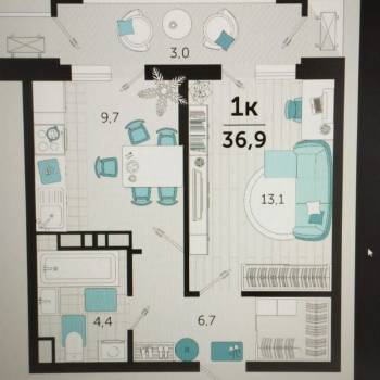 Сдается 1-комнатная квартира, 34,3 м²