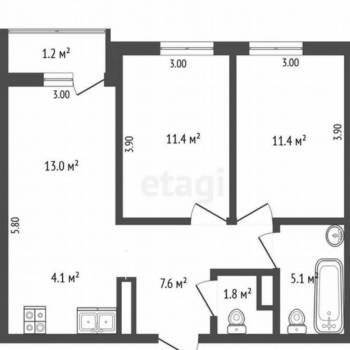 Продается 2-х комнатная квартира, 55,5 м²