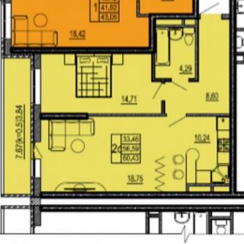 Продается 1-комнатная квартира, 60,7 м²