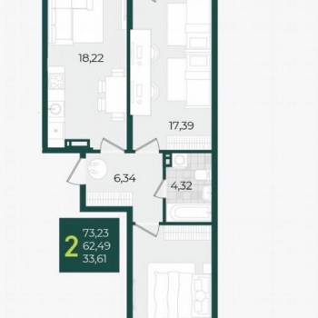 Продается 2-х комнатная квартира, 73 м²