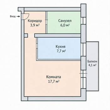 Продается 1-комнатная квартира, 35,3 м²