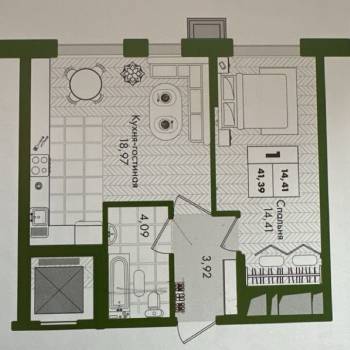 Сдается 1-комнатная квартира, 41 м²