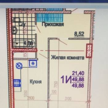 Продается 1-комнатная квартира, 50,7 м²