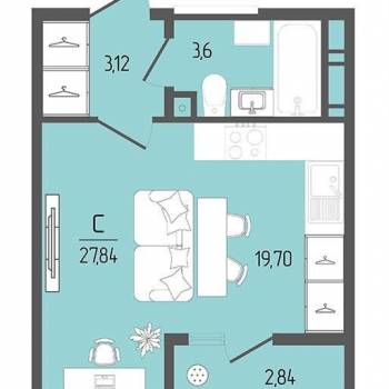 Продается 1-комнатная квартира, 27,8 м²