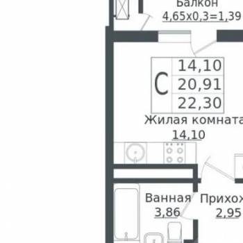 Продается 1-комнатная квартира, 22,3 м²