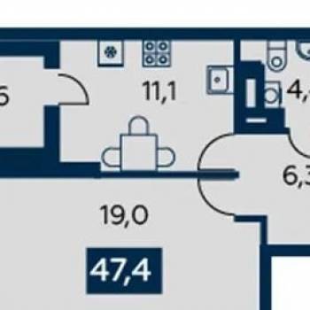 Продается 1-комнатная квартира, 47,4 м²