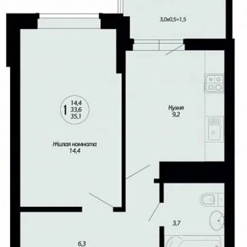 Продается 1-комнатная квартира, 33,6 м²