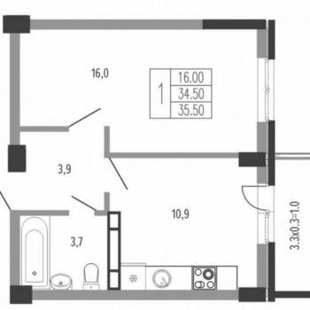 Продается 1-комнатная квартира, 35,4 м²