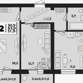 Продается 1-комнатная квартира, 51,9 м²
