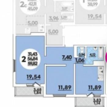 Продается 2-х комнатная квартира, 56,8 м²