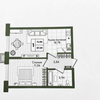 Сдается 1-комнатная квартира, 37,6 м²