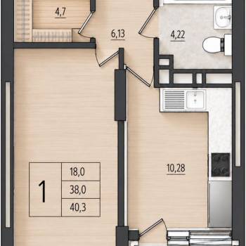 Сдается 1-комнатная квартира, 40,3 м²