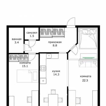 Сдается 2-х комнатная квартира, 60 м²