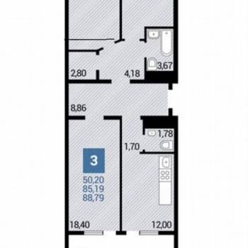 Продается 3-х комнатная квартира, 89 м²