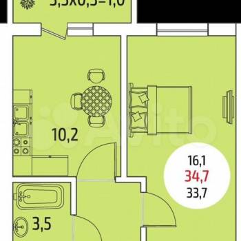 Продается 1-комнатная квартира, 36,9 м²