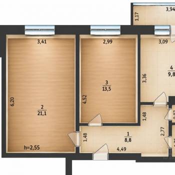Продается 2-х комнатная квартира, 55,6 м²