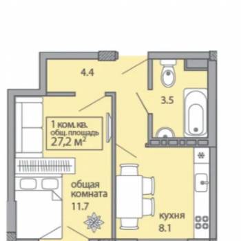 Продается 1-комнатная квартира, 27,6 м²