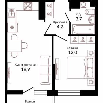 Сдается 1-комнатная квартира, 39,9 м²