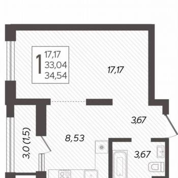 Продается 1-комнатная квартира, 34,5 м²